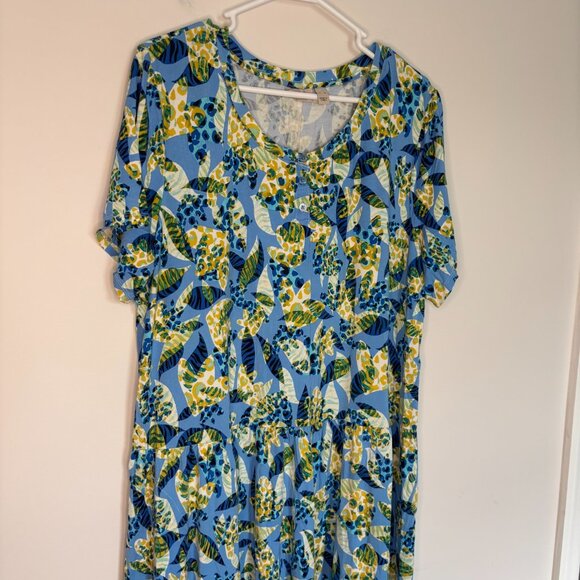 LOGO by Lori Goldstein Floral Dress Womens XL Soft Stretch Button Placket - Picture 1 of 7